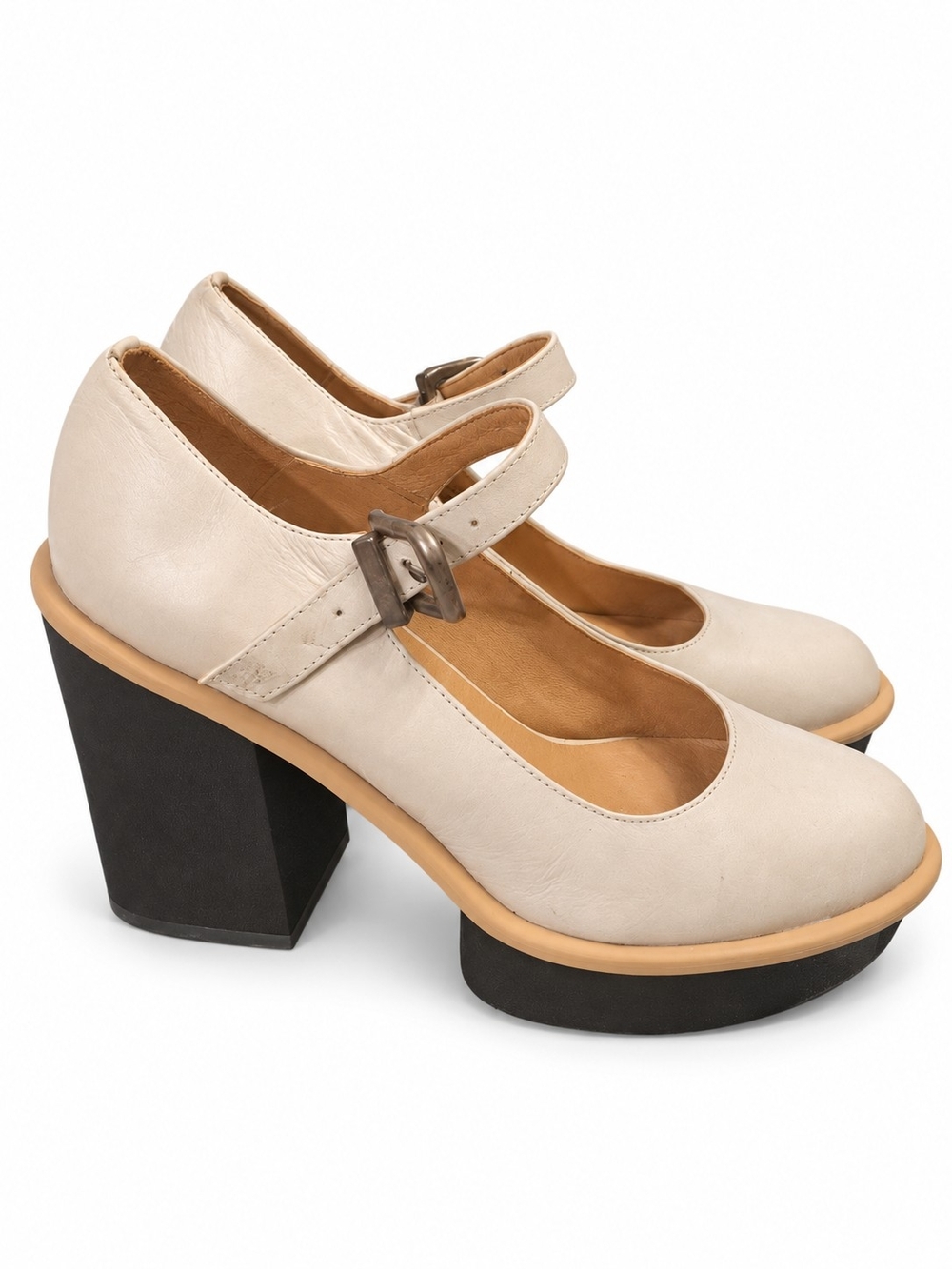 Free People Ivory Leather Mary Jane Platform Heels EU 40 / 9.5 Made in Spain
